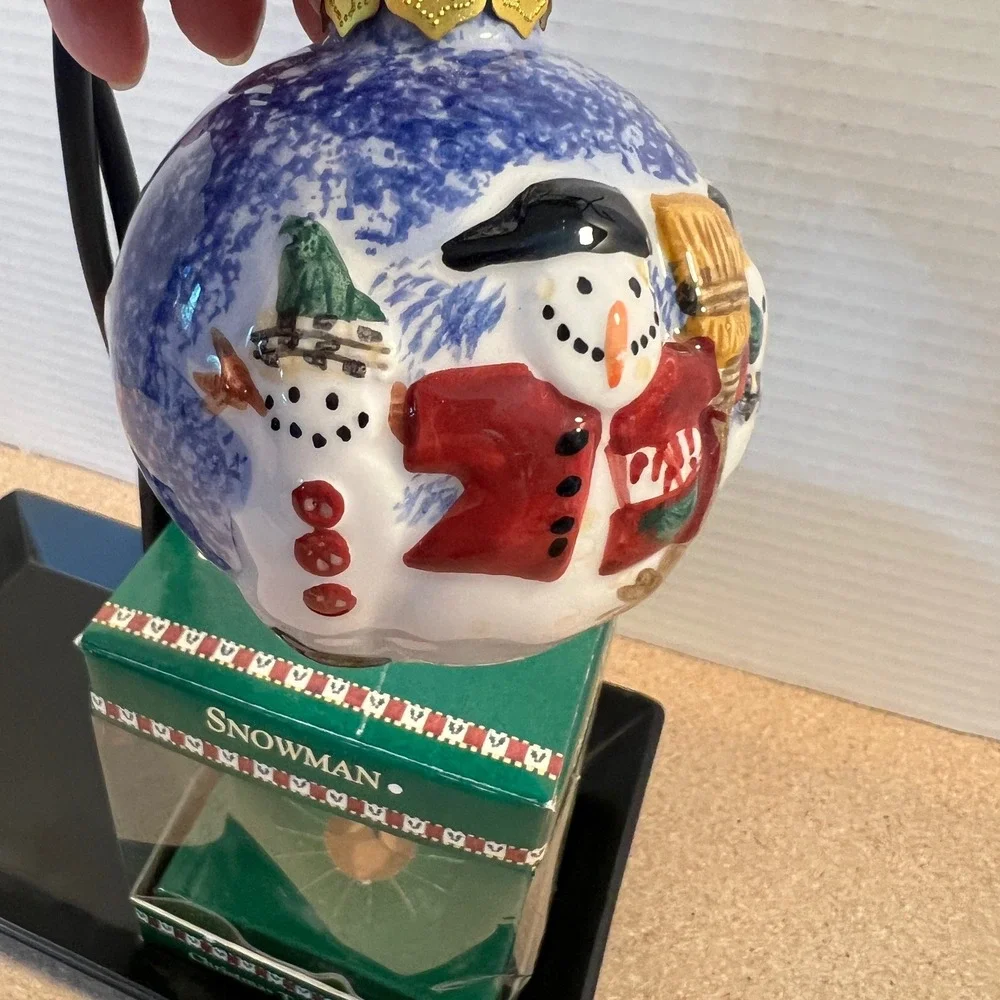 Debbie Mumm Snowman Christmas Tree Ornament Blue White Red Festive Holiday Decor